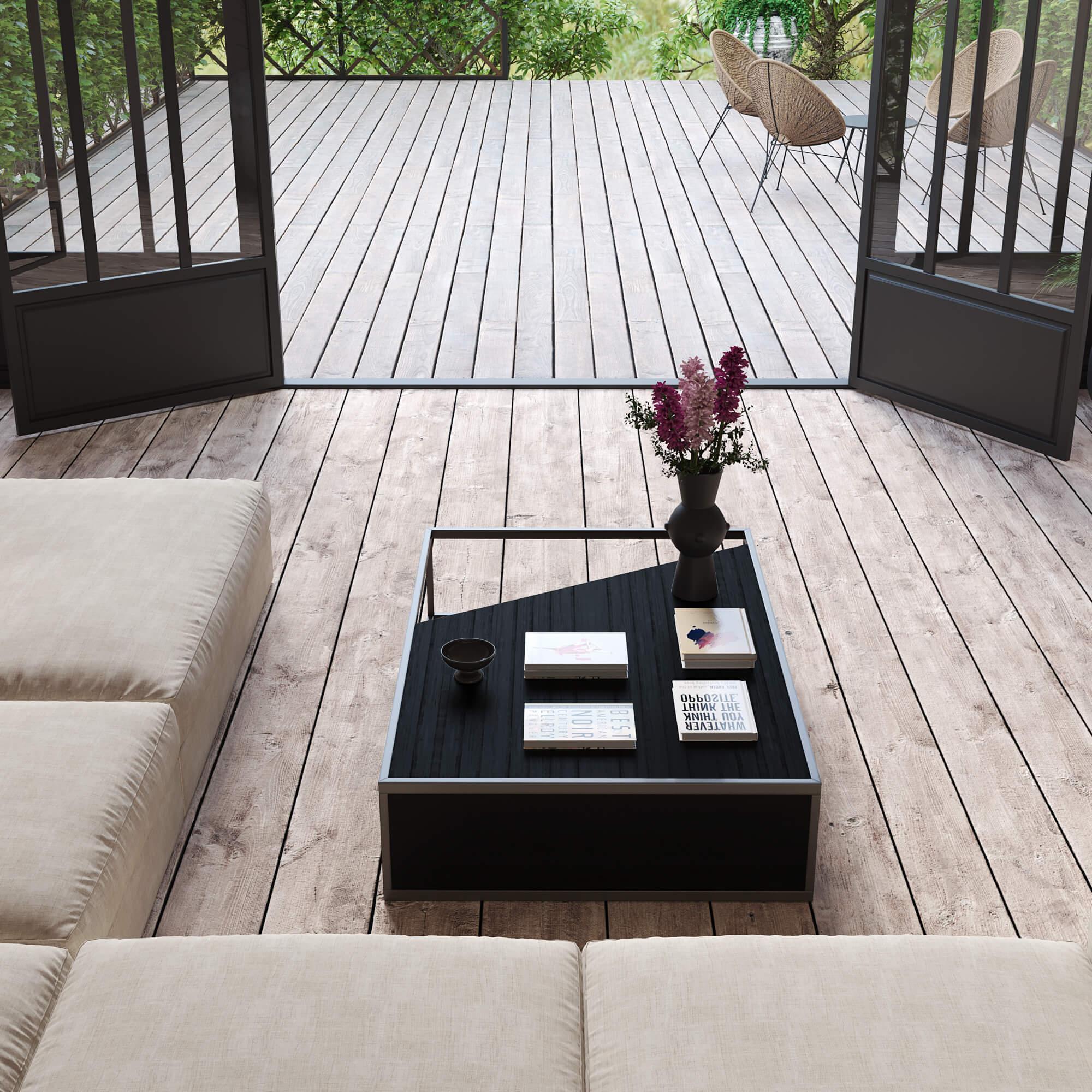 Chêne Table basse centrale rectangulaire moderne et minimaliste en bois de noyer et laiton brossé en vente