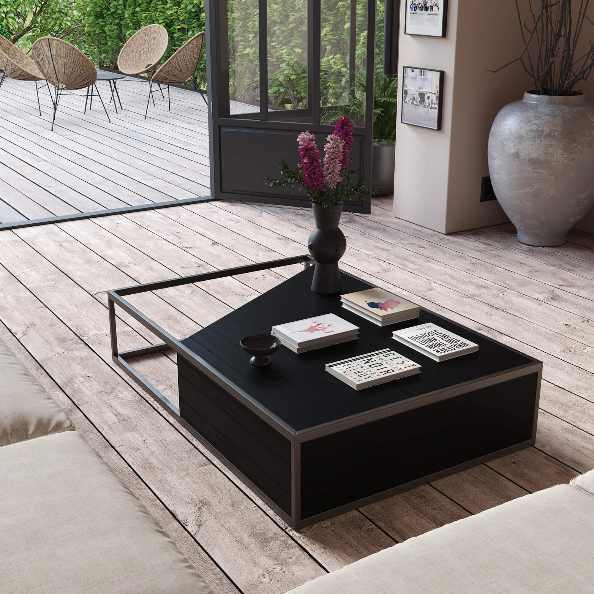 Table basse centrale rectangulaire moderne et minimaliste en bois de noyer et laiton brossé en vente 1