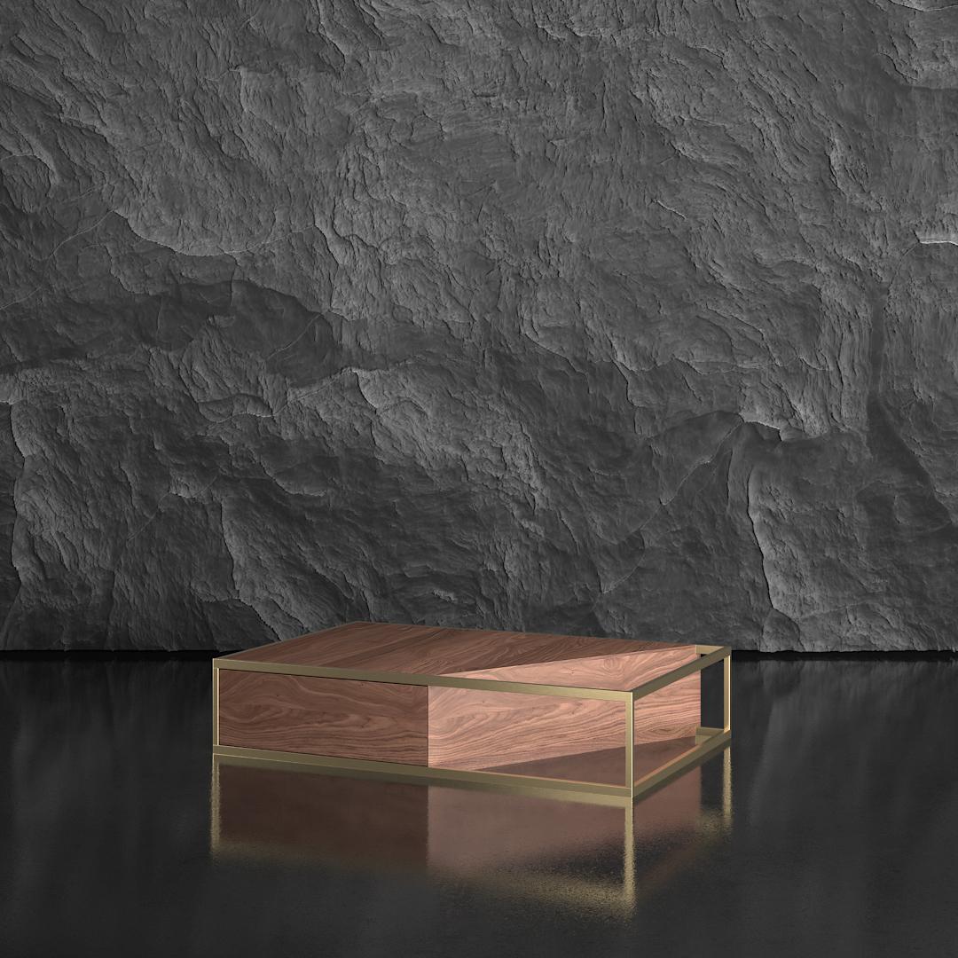 Brossé Table basse centrale rectangulaire moderne en bois de chêne et acier inoxydable brossé en vente
