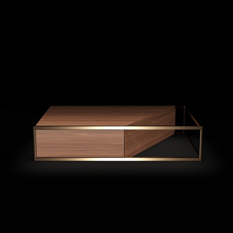 Picture of Minimalist Rectangular Center Coffee Table Oak Wood and Brushed ...