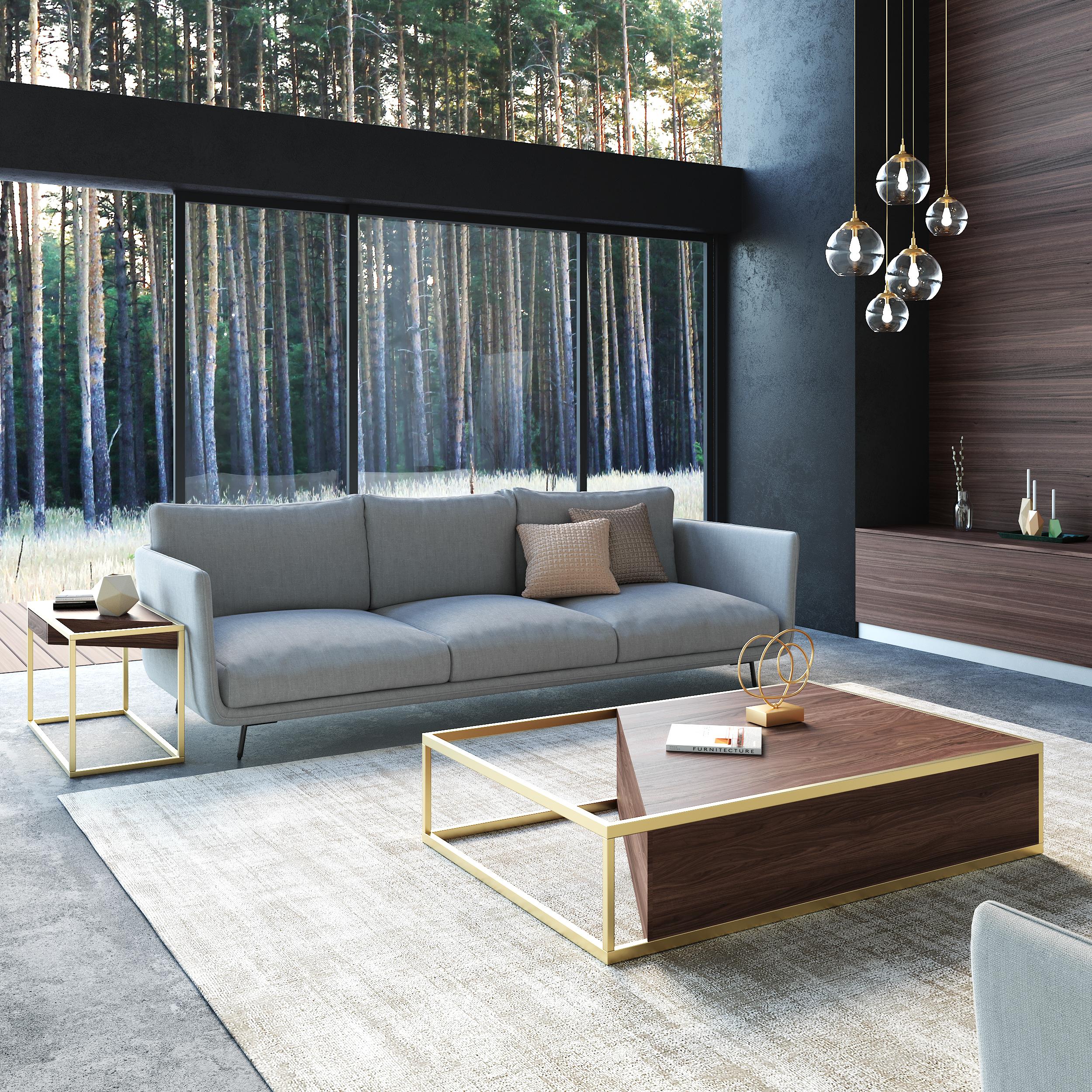 XXIe siècle et contemporain Table basse centrale rectangulaire moderne en bois de chêne et acier inoxydable brossé en vente