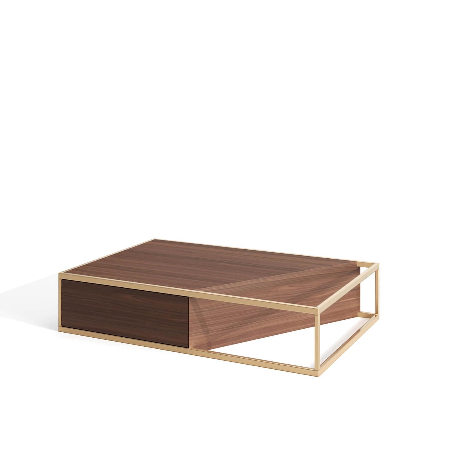 Table basse centrale rectangulaire moderne en bois de chêne et acier inoxydable brossé en vente 1