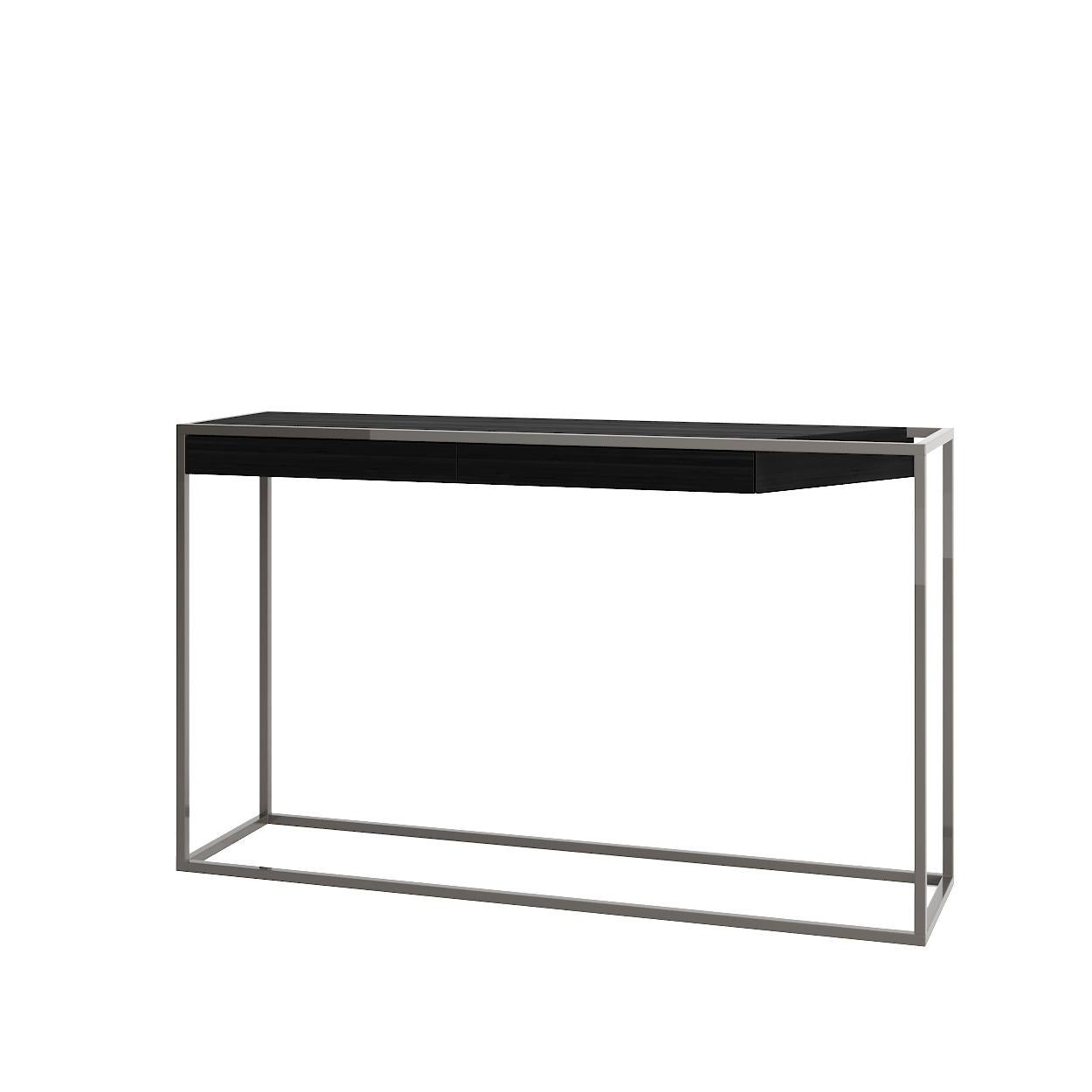 Portuguese Modern Minimalist Rectangular Console Table Black Oak Wood and Black Lacquer For Sale