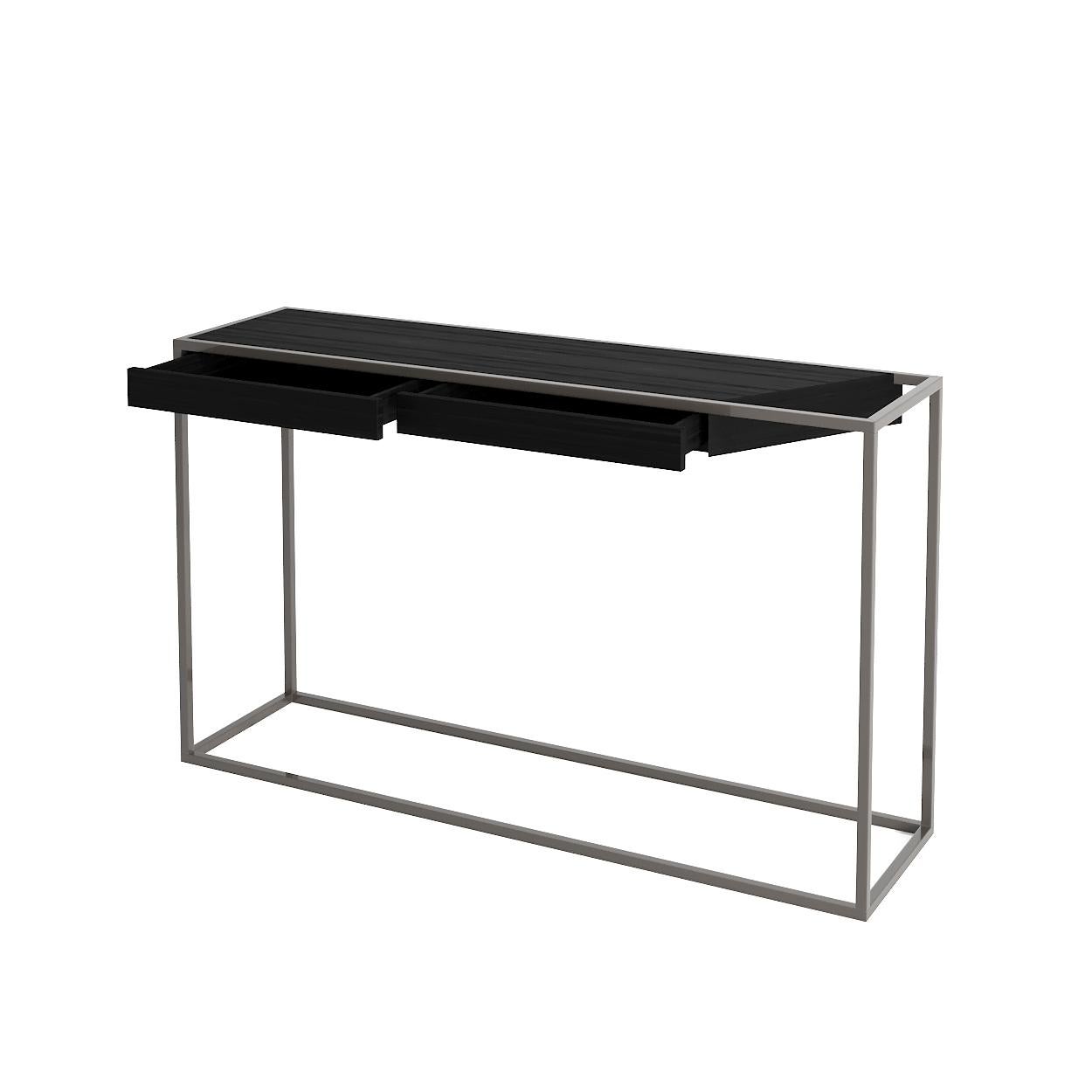 Veneer Modern Minimalist Rectangular Console Table Black Oak Wood and Black Lacquer For Sale