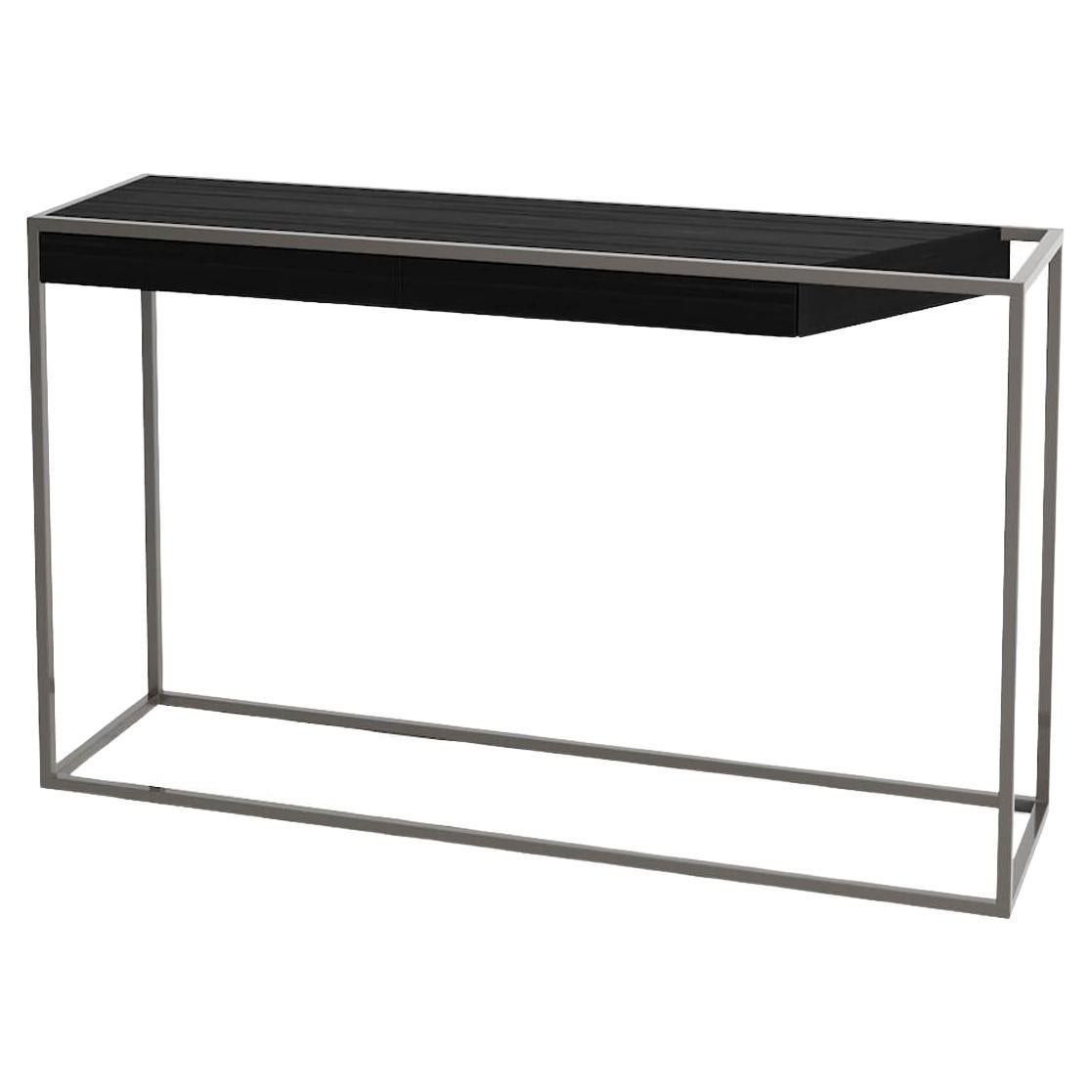 Modern Minimalist Rectangular Console Table Black Oak Wood and Black Lacquer For Sale