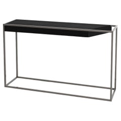 Modern Minimalist Rectangular Console Table Black Oak Wood and Black Lacquer