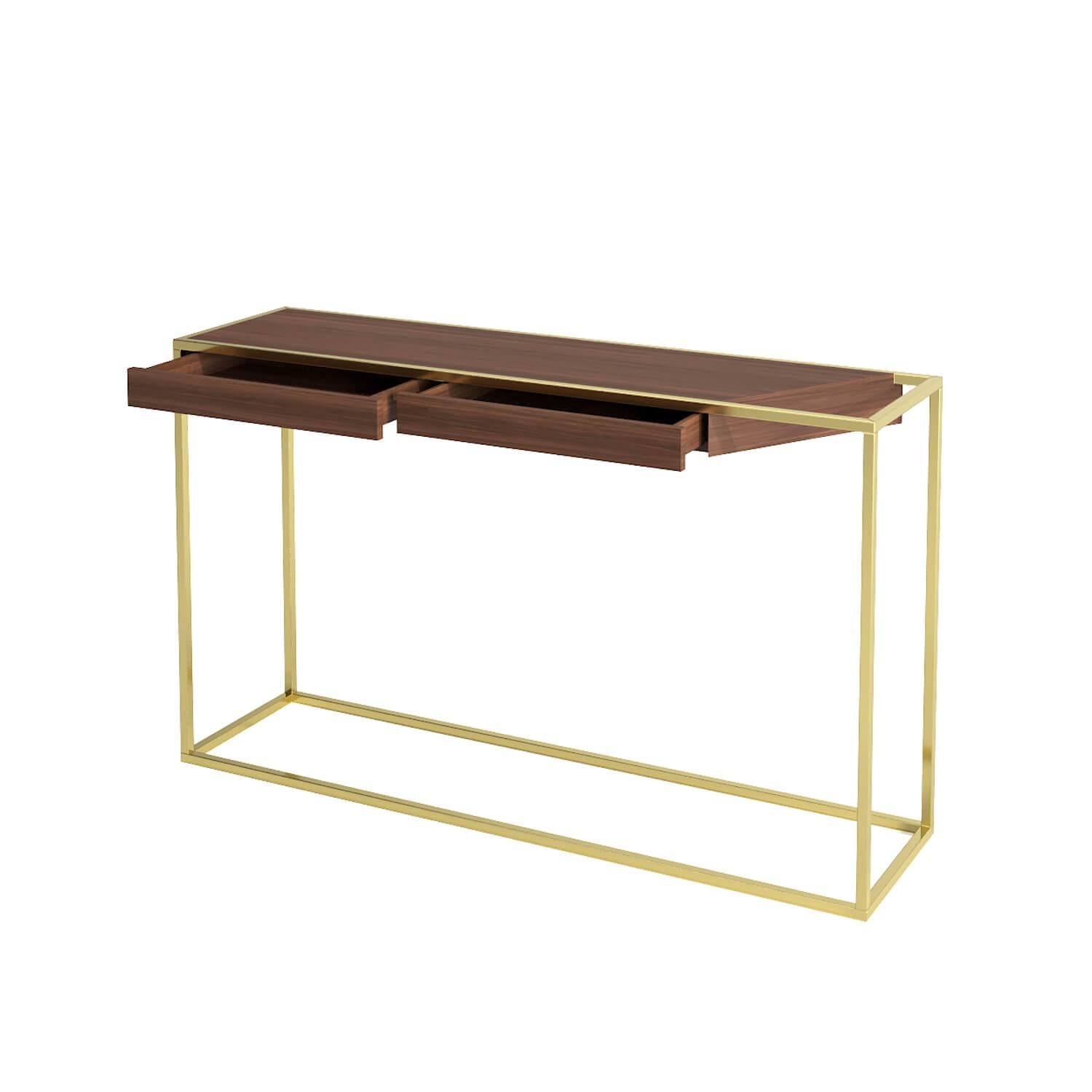Modern Minimalist Rectangular Console Table Oak Wood and Brushed Stainless Steel For Sale 6