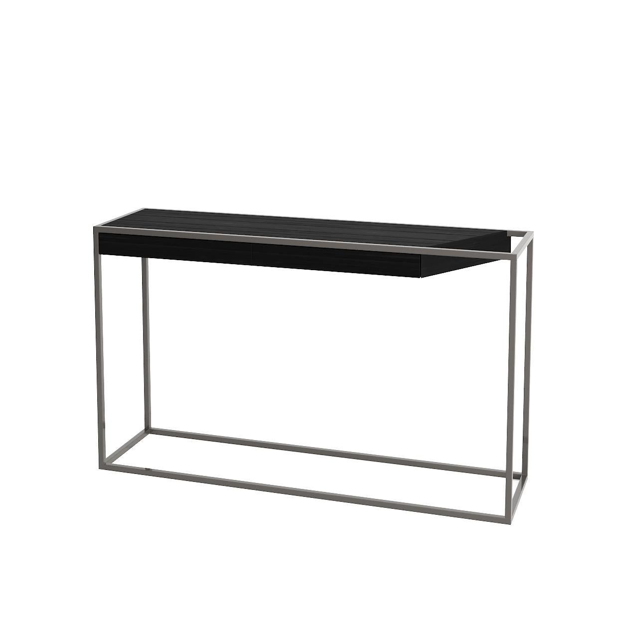 Modern Minimalist Rectangular Console Table Oak Wood and Brushed Stainless Steel For Sale 15