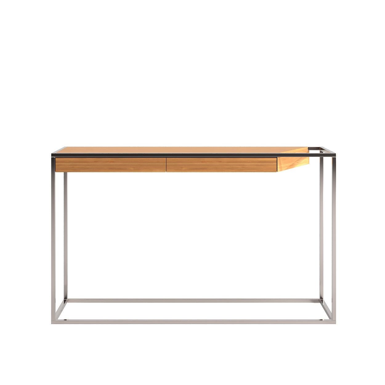Modern Minimalist Rectangular Console Table Walnut Wood and Brushed Brass For Sale 7