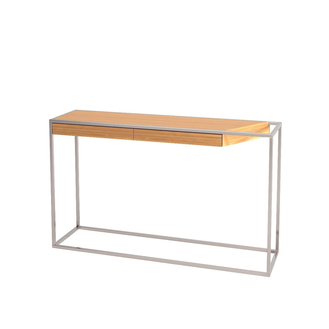 Modern Minimalist Rectangular Console Table Walnut Wood and Brushed Brass For Sale 9