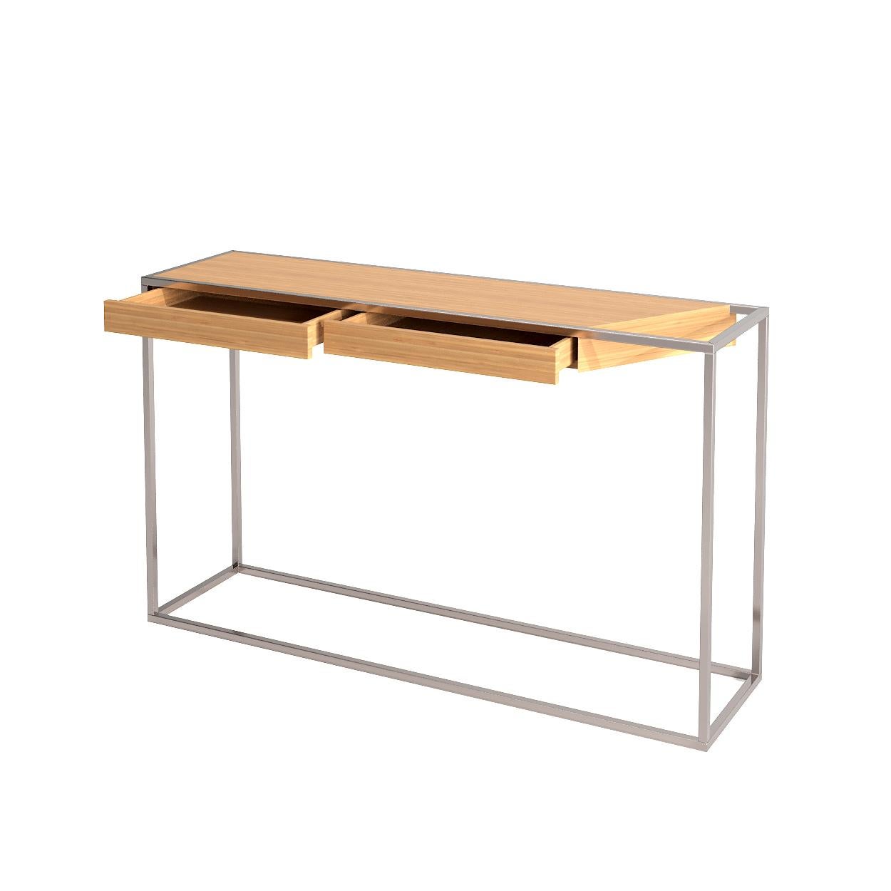 Modern Minimalist Rectangular Console Table Walnut Wood and Brushed Brass For Sale 10