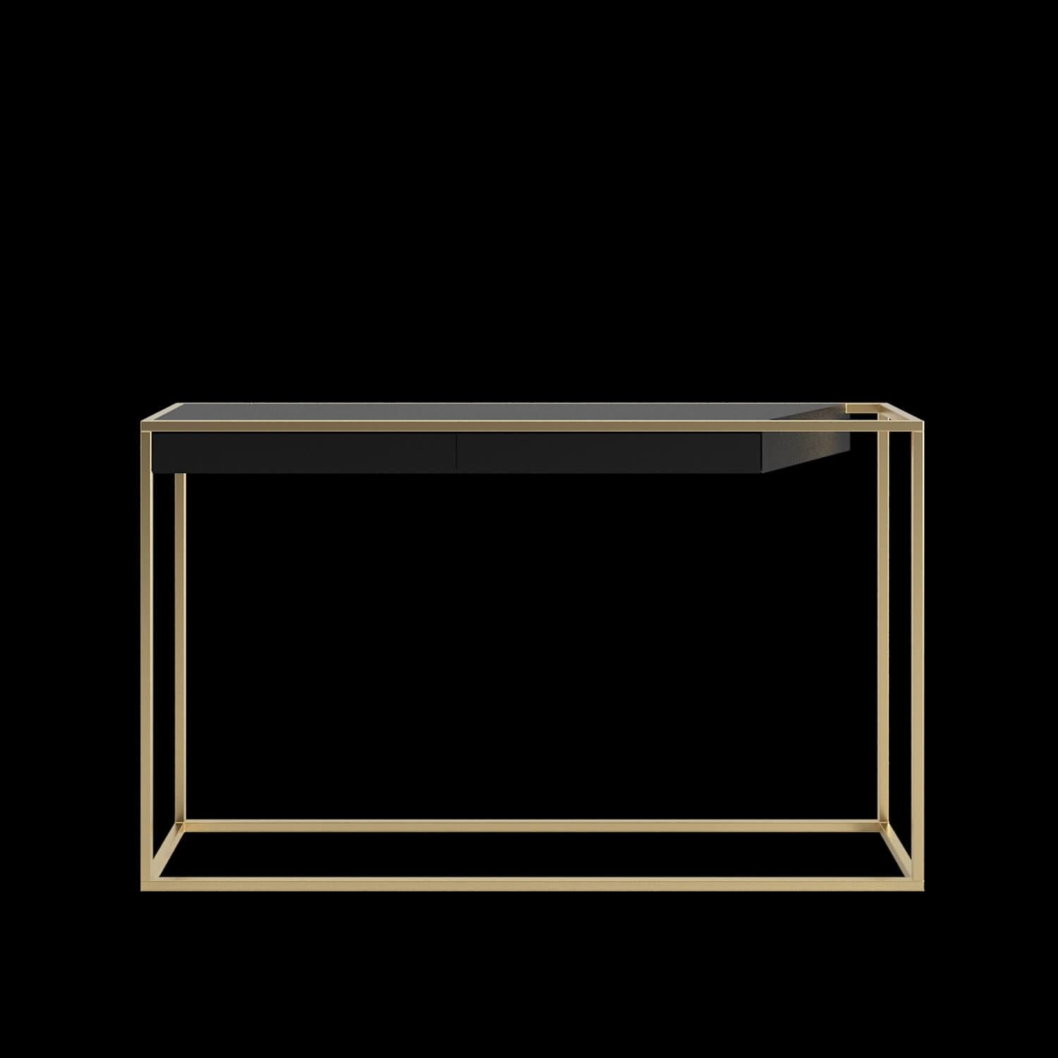 Contemporary Modern Minimalist Rectangular Console Table Walnut Wood and Brushed Brass For Sale