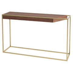 Minimalist Rectangular Console Table in Walnut Wood and Brushed Brass