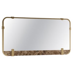 Minimalist Rectangular Lirak Mirror With Metallic Frame and Marble Detail