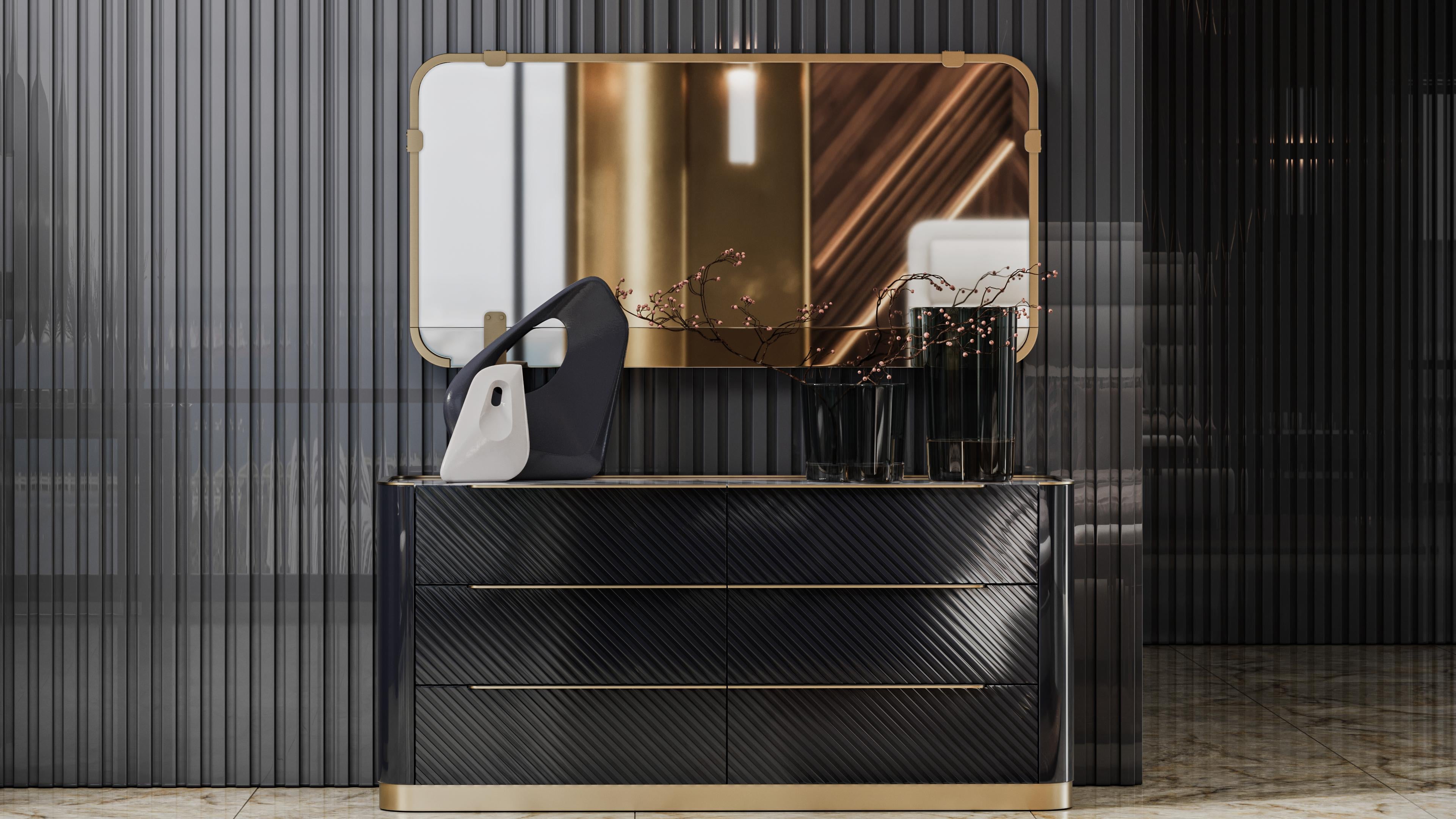 Mid-Century Modern Minimalist Rectangular Lirak Mirror With Metallic Frame For Sale