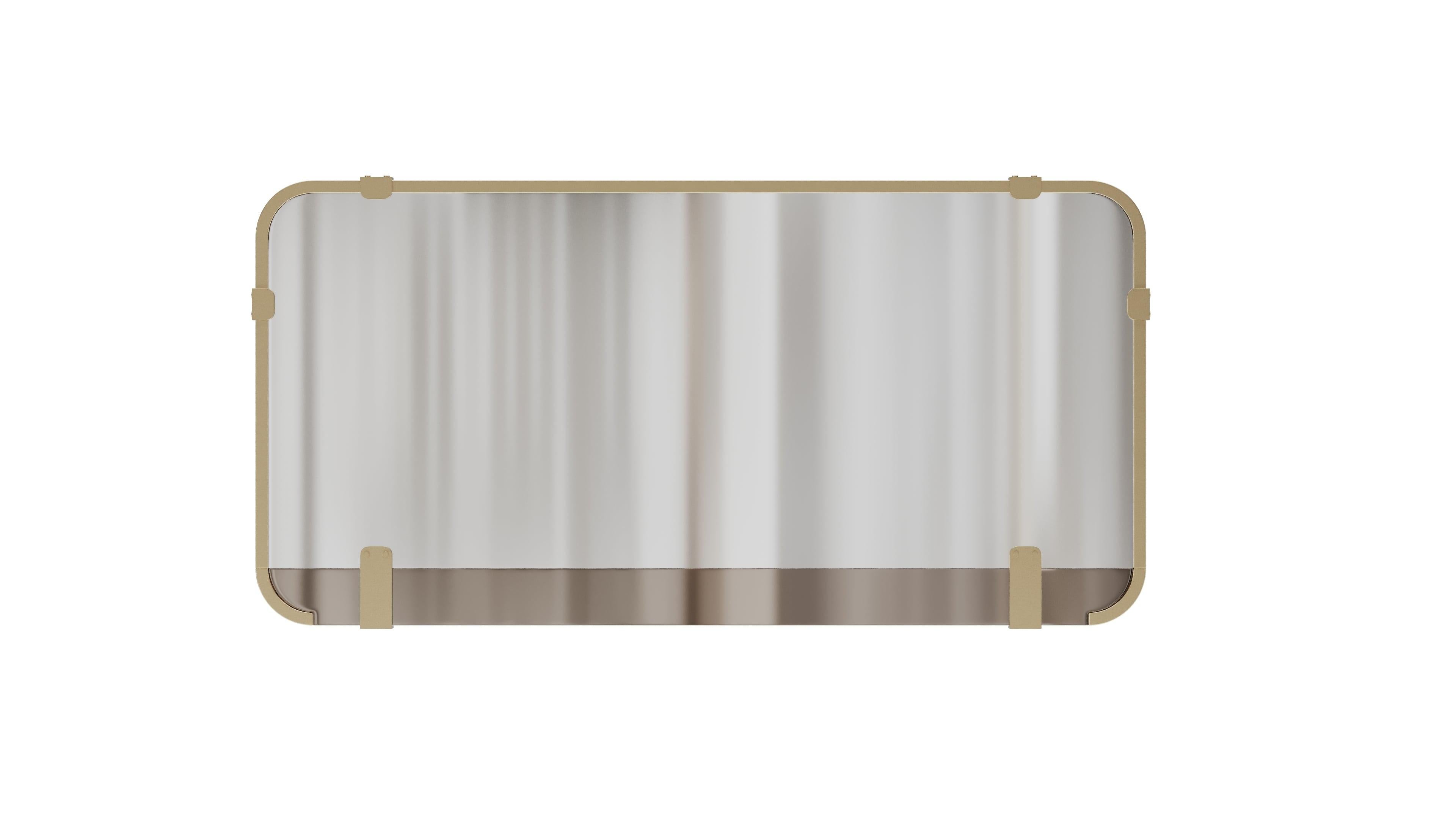 Portuguese Minimalist Rectangular Lirak Mirror With Metallic Frame For Sale