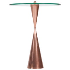 Minimalist Red Copper Side Table with Glass Top