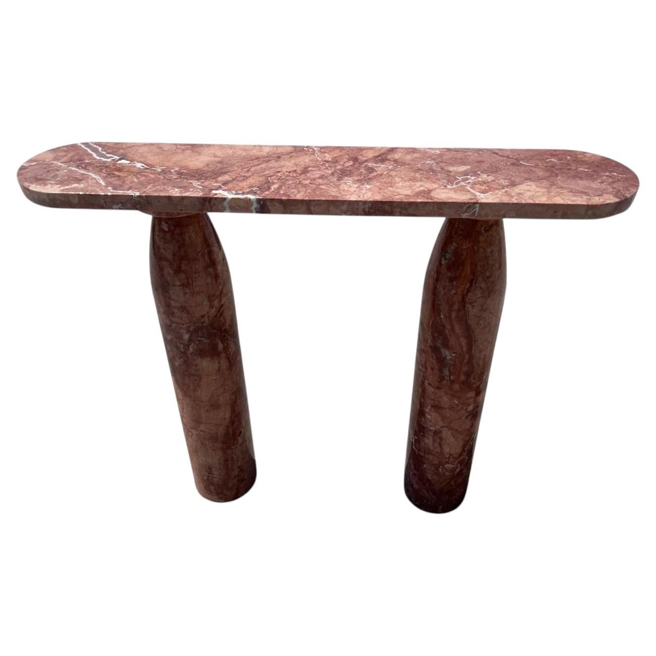 Minimalist Red Travertine Console Table - Marble Hallway - Stone Entrway For Sale