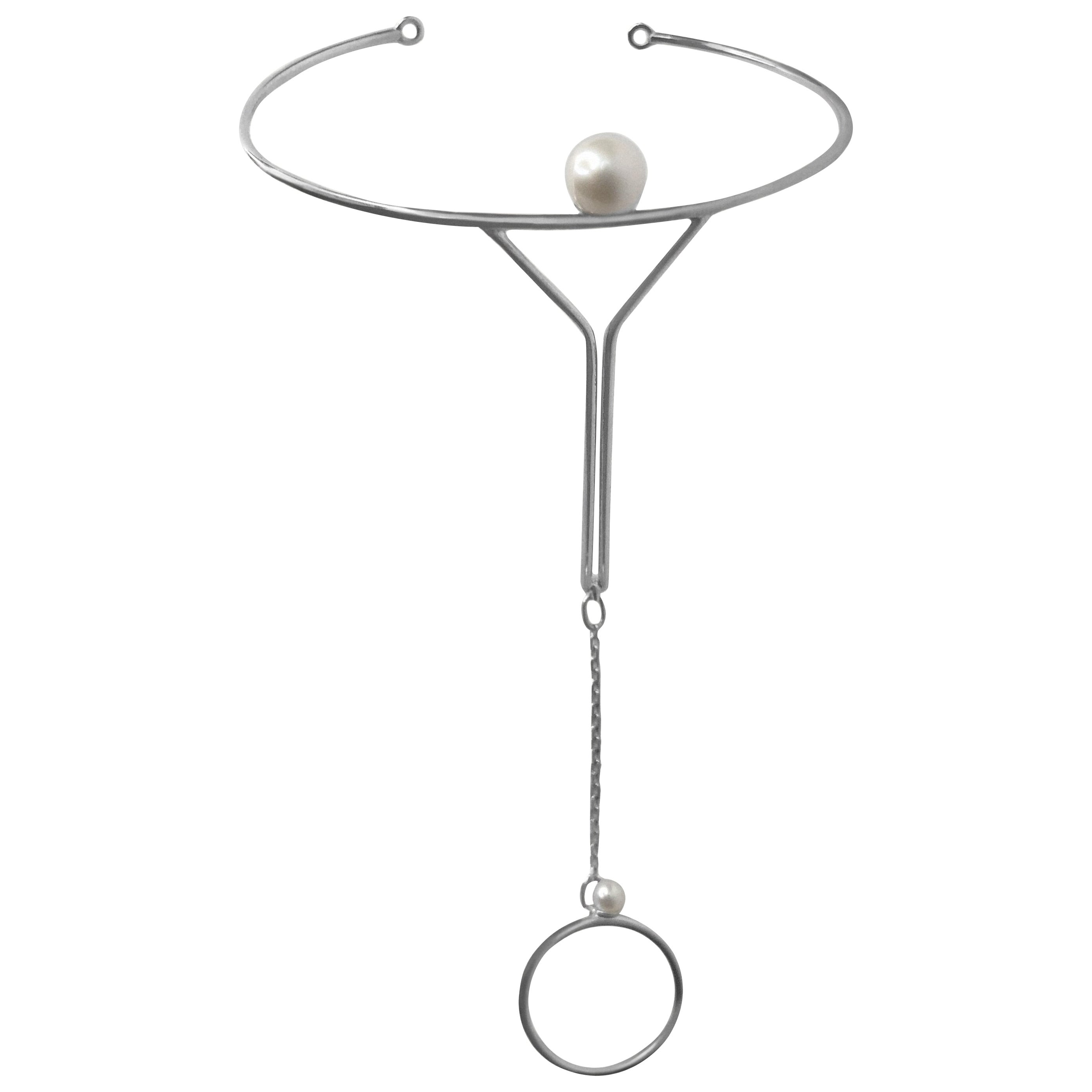 Minimalist Rhodium-Plated Sterling Silver Bracelet with Natural Pearls