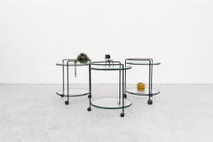 Minimalist Rolling Round Two Tiered Bar Cart with Glass Shelves
