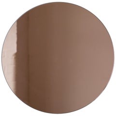 Orbis Rose Gold / Peach Tinted Round Contemporary Frameless Mirror, Medium