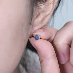 Minimalist Round Australian Doublet Opal Stud Earrings 14K Yellow Gold