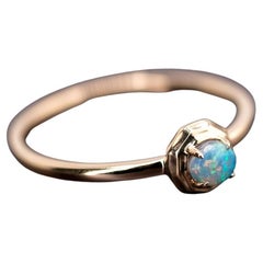 Minimalist Round Black Opal Engagement Wedding Ring 18K Yellow Gold