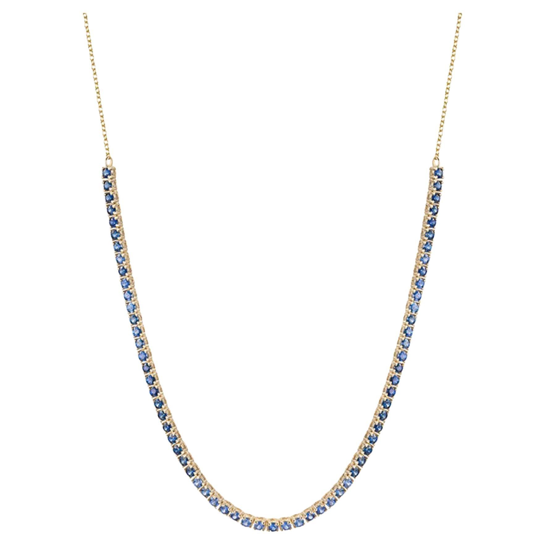 Minimalist Round Blue Sapphire 14K Yellow Gold Tennis Necklace