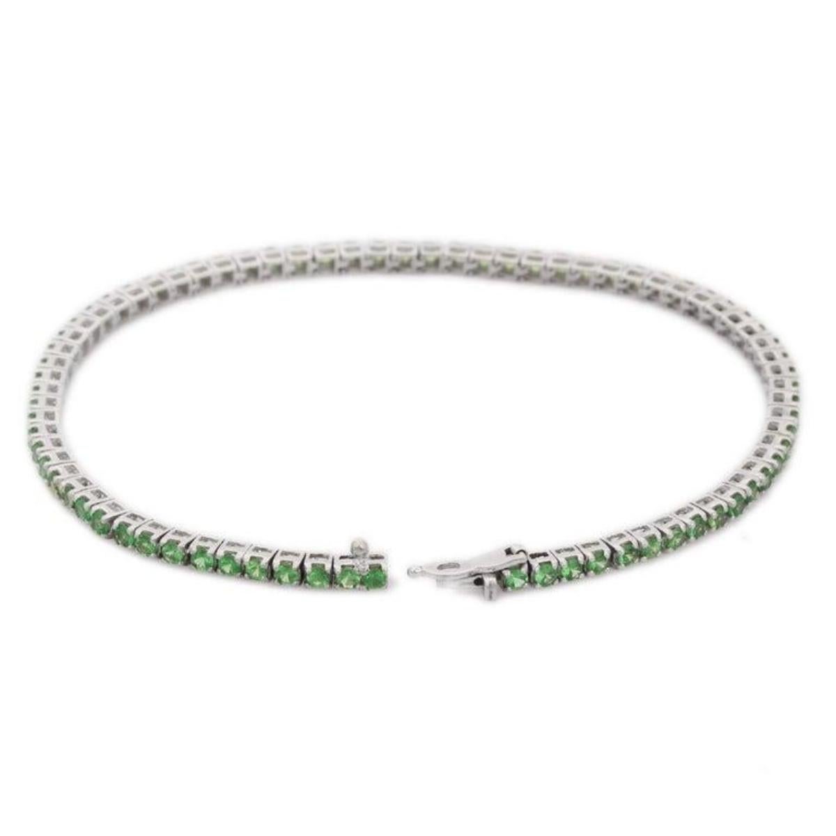 Women's Minimalist Round Cut Tsavorite Sleek Tennis Bracelet in 18k Solid White Gold For Sale