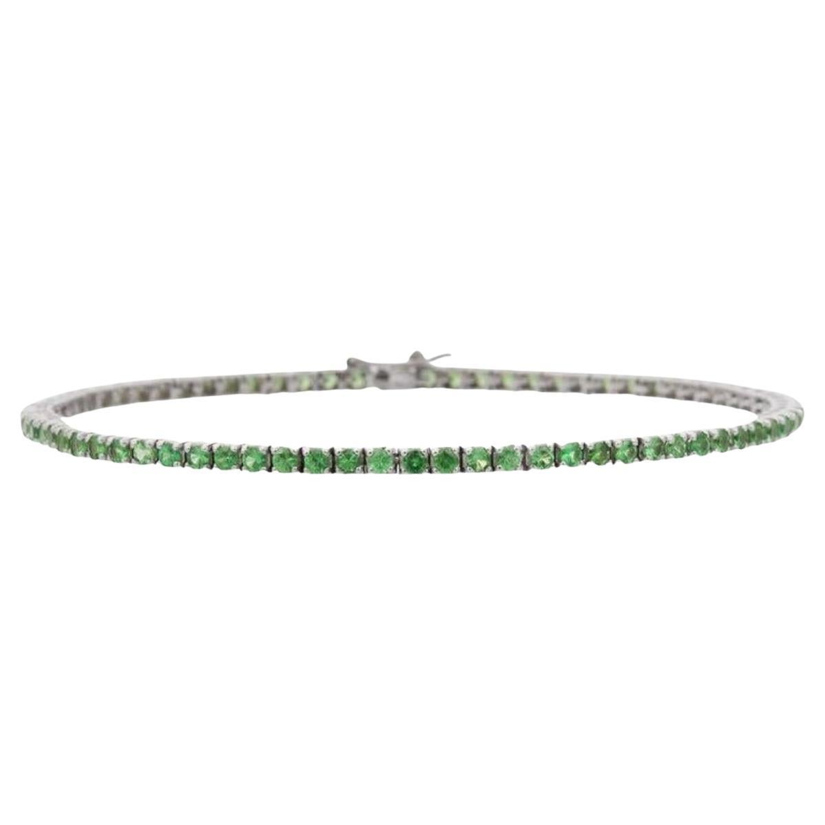 Bracciale tennis minimalista con tsavorite taglio rotondo in oro bianco massiccio 18 carati