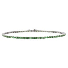 Minimalist Round Cut Tsavorite Sleek Tennis Bracelet in 18k Solid White Gold