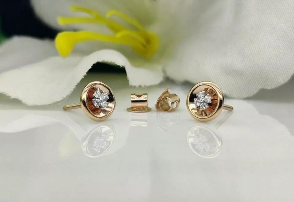 Minimalistischer runder Diamant-Ohrring aus 14k massivem Gold (Rundschliff) im Angebot