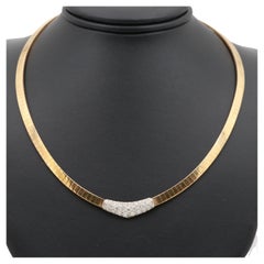 Minimalist Round Diamonds Omega Necklace, 18K Yellow Gold