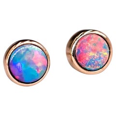 Minimalist Round Doublet Opal Stud Earrings 18k Rose Gold