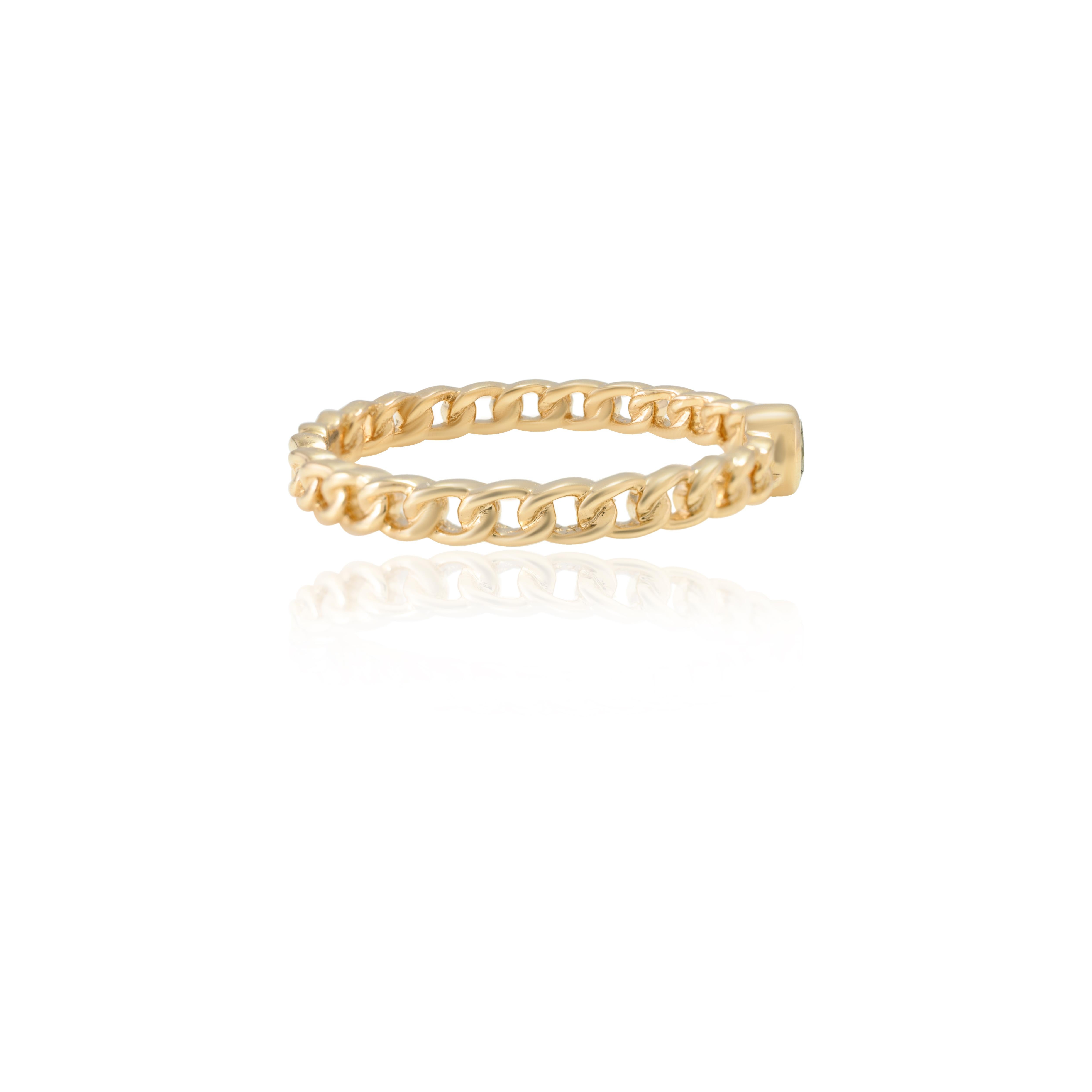 For Sale:  Minimalist Round Peridot Stackable Solid Curb Chain Ring in 14k Yellow Gold 2