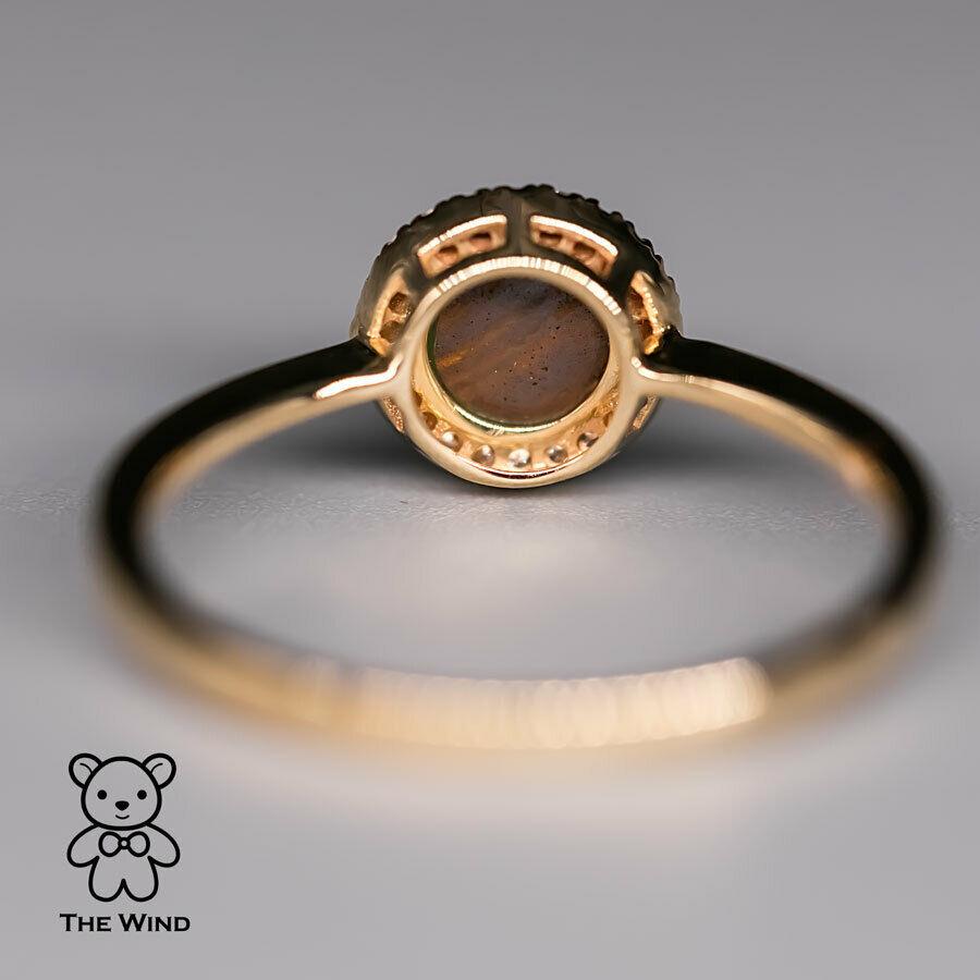 Anillo minimalista de oro amarillo de 14 quilates con doblete de ópalo australiano redondo y diamante Corte redondo en venta