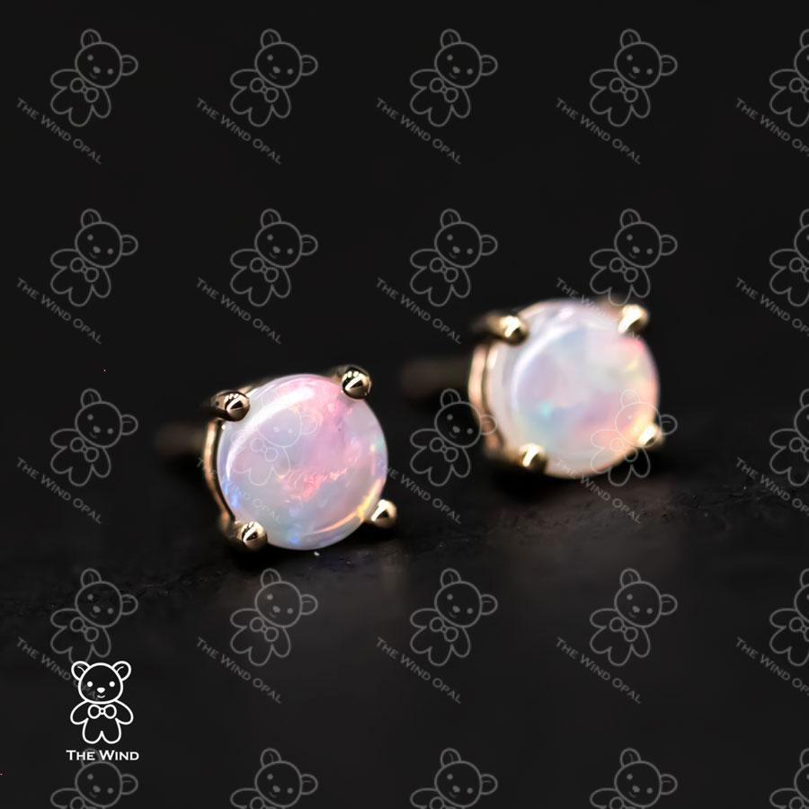 Minimalist Round Shaped Australian Solid Opal Stud Earrings 14K Yellow Gold In New Condition For Sale In Suwanee, GA