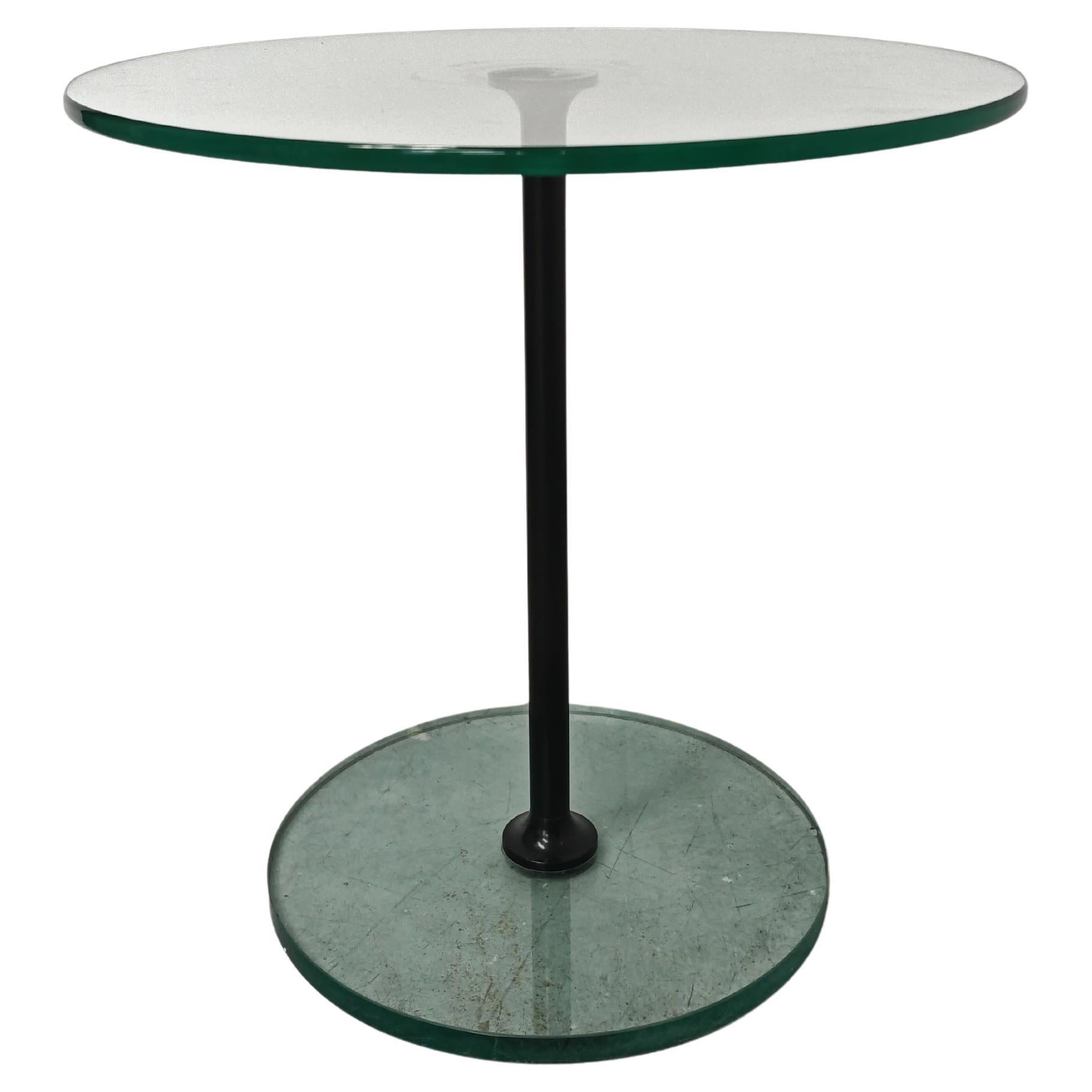 Minimalist Round Side Table with glass top and base by Draenert, Germany 1983