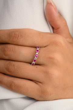 Minimalist Ruby and Diamond Stackable Band Ring for Girlfriend in 14k White Gold