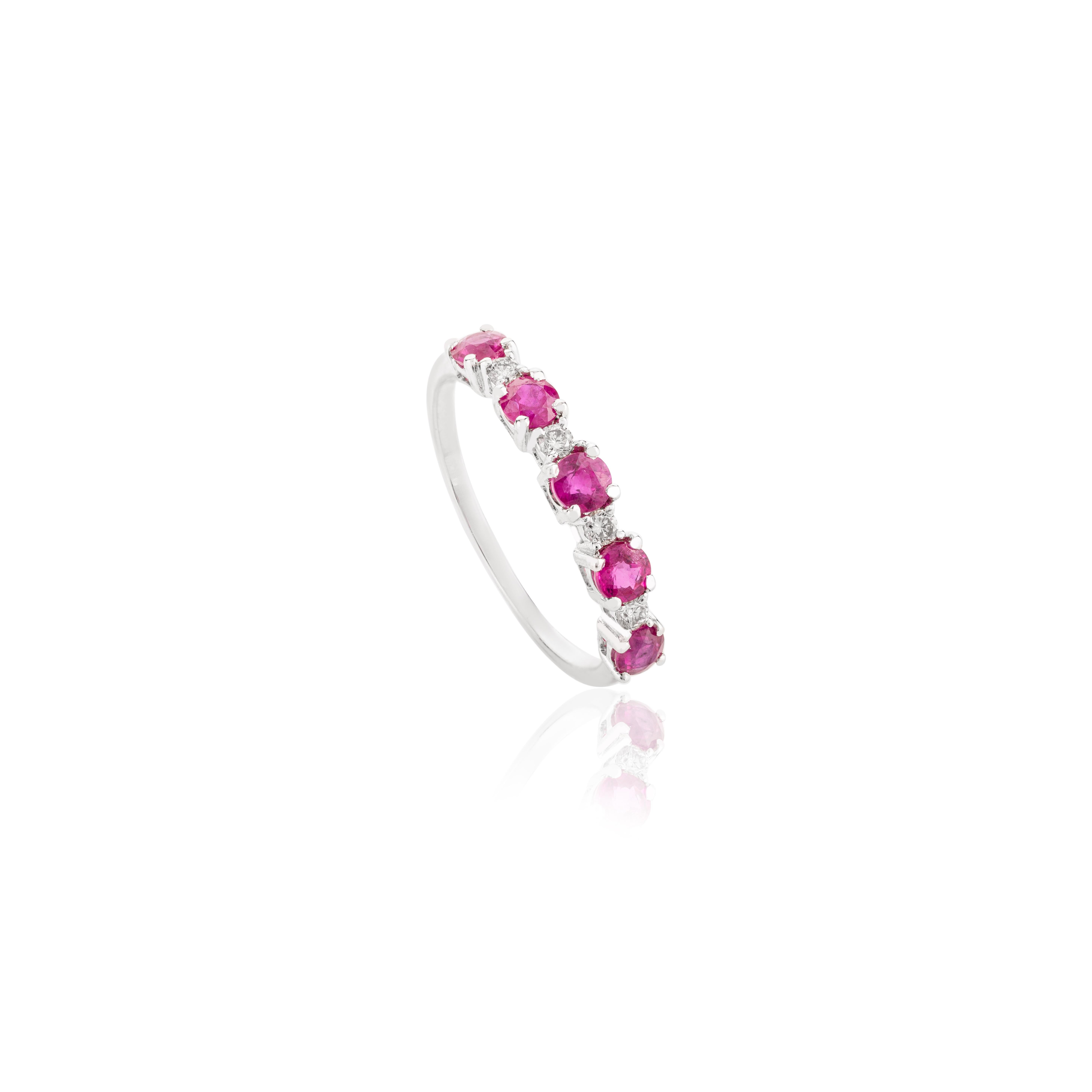 in vendita:  Anello minimalista con rubino e diamante impilabile per la fidanzata in oro bianco 14 carati 5