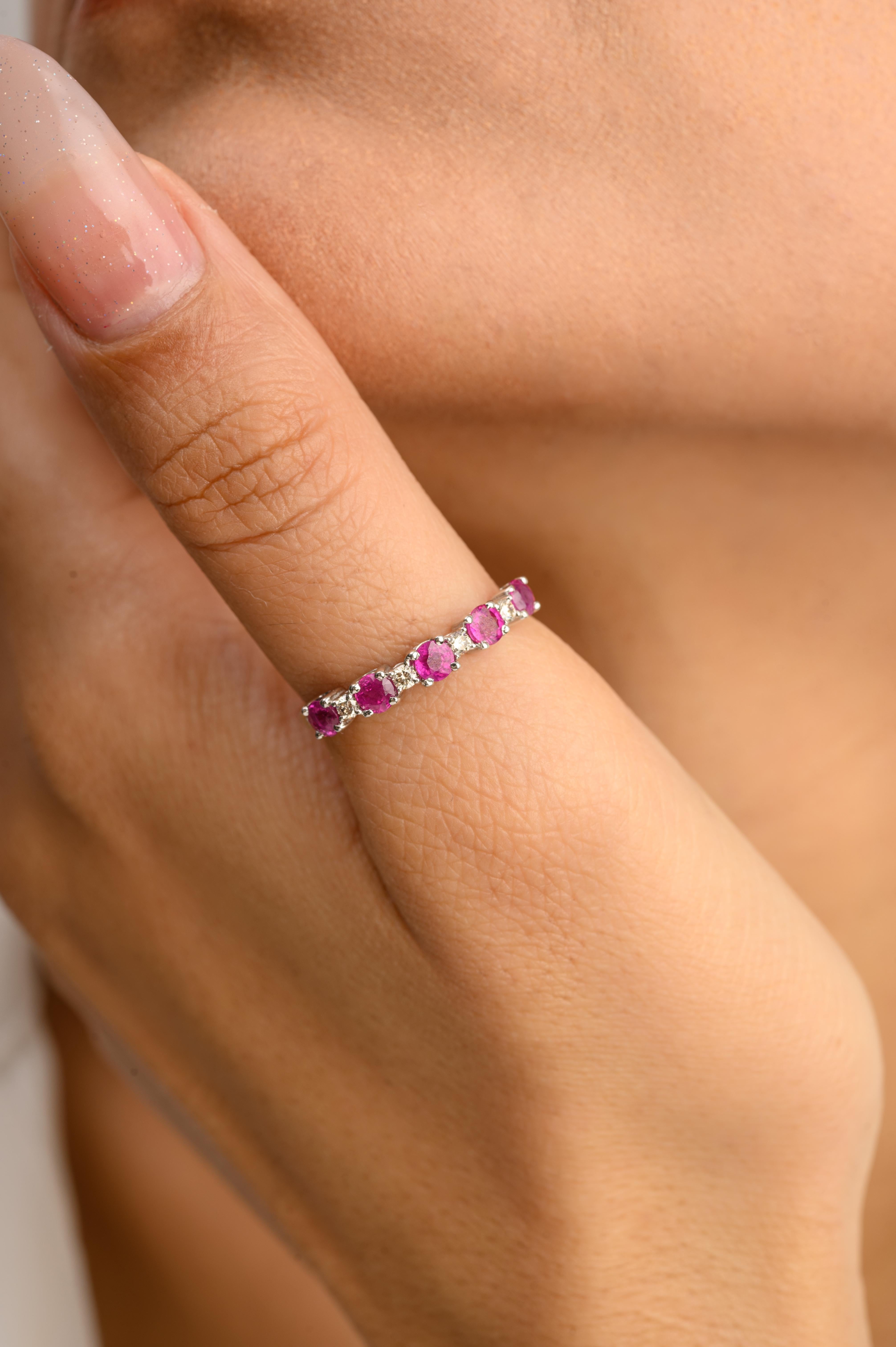 in vendita:  Anello minimalista con rubino e diamante impilabile per la fidanzata in oro bianco 14 carati 4