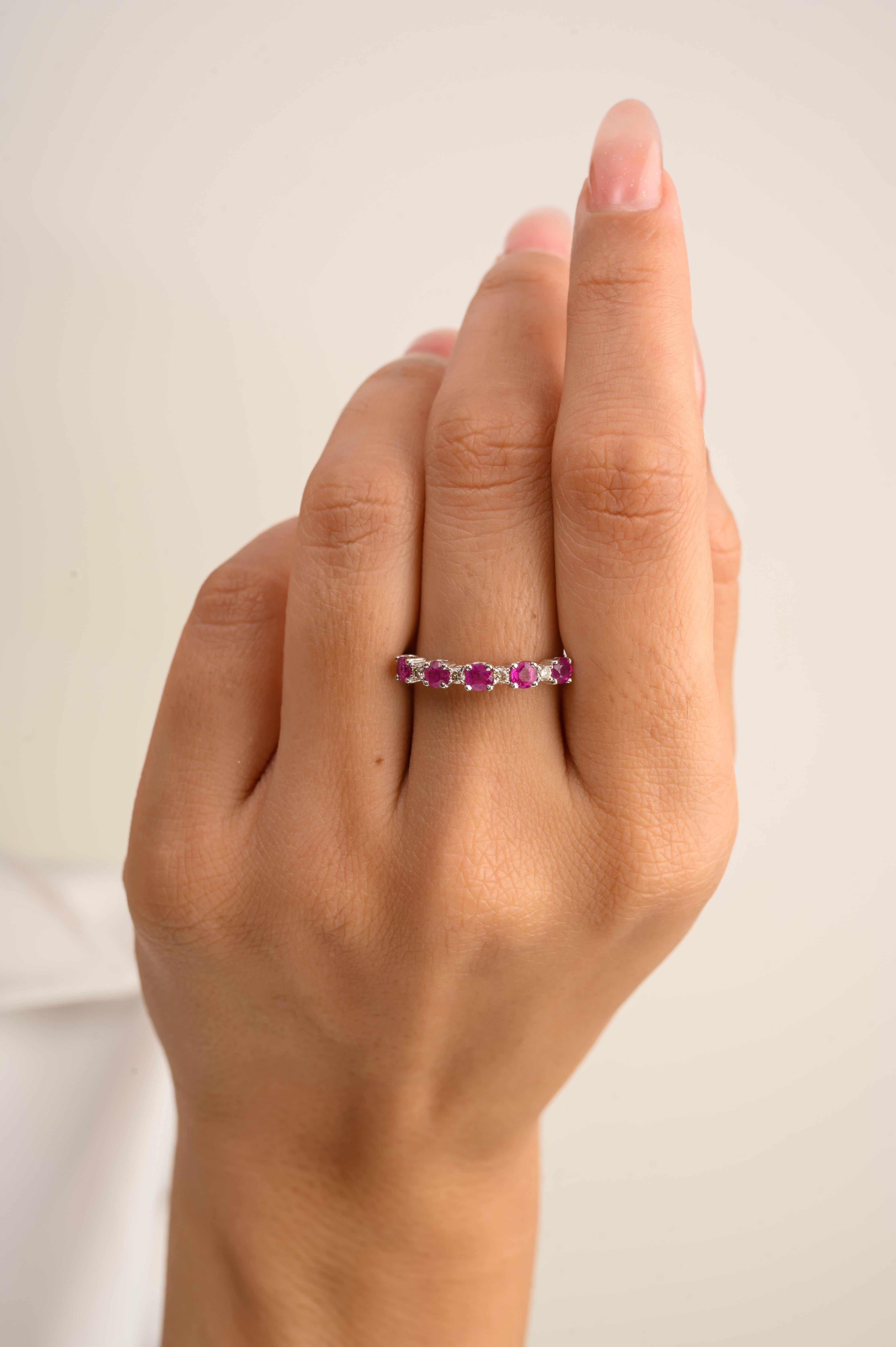 in vendita:  Anello minimalista con rubino e diamante impilabile per la fidanzata in oro bianco 14 carati 8