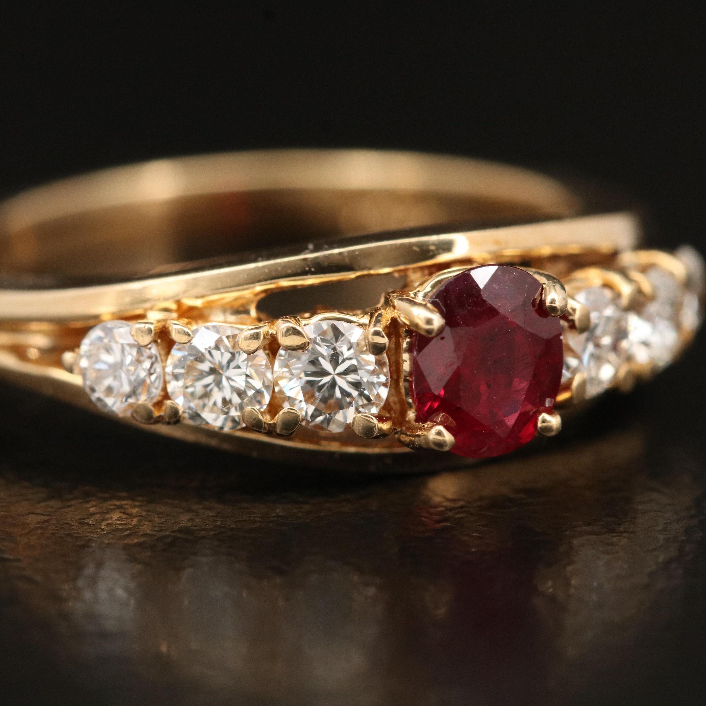 For Sale:  Minimalist Ruby & Diamond Engagement Ring Art Deco Ruby Yellow Gold Wedding Ring 2