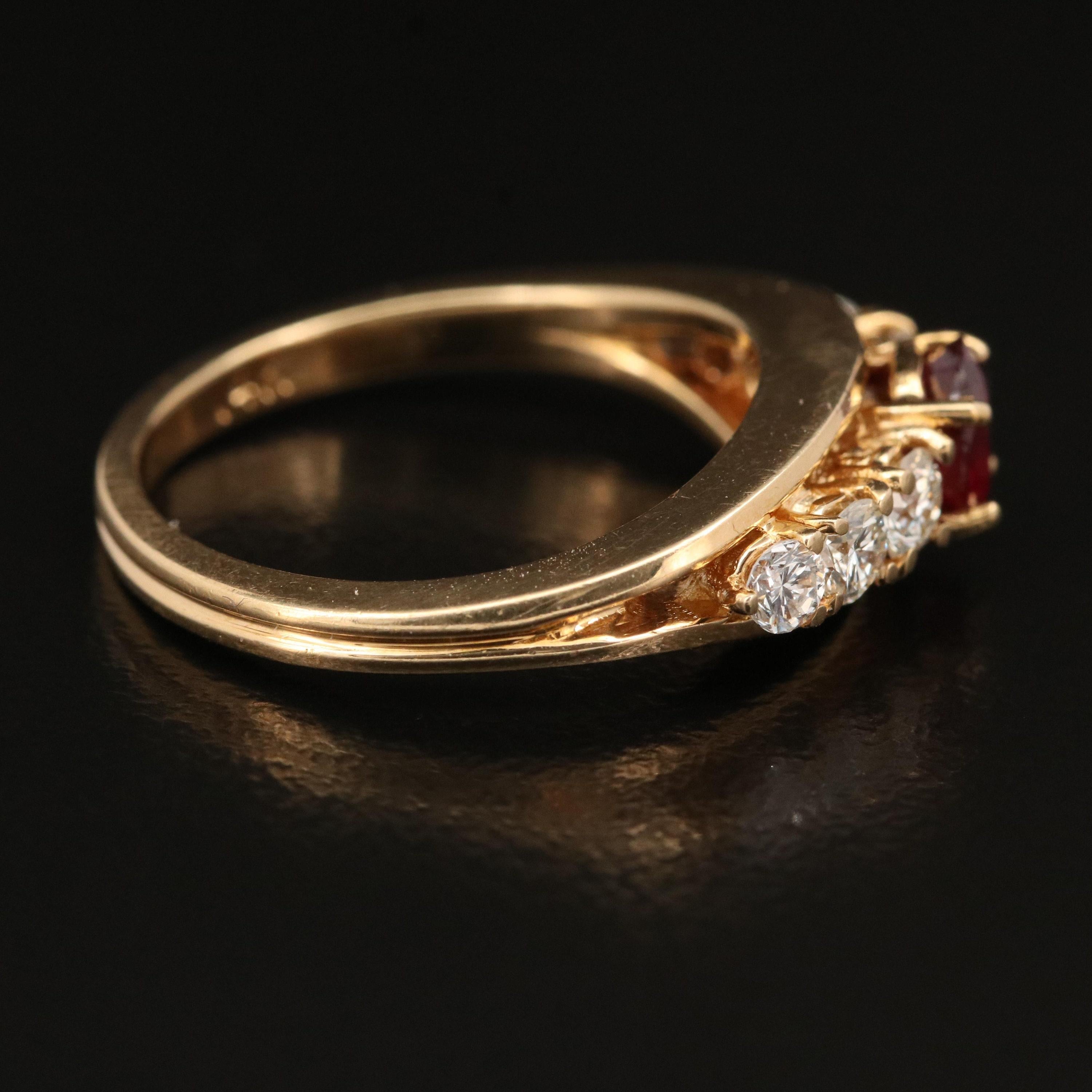 For Sale:  Minimalist Ruby & Diamond Engagement Ring Art Deco Ruby Yellow Gold Wedding Ring 4