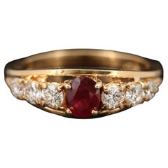 Minimalist Ruby & Diamond Engagement Ring Art Deco Ruby Yellow Gold Wedding Ring