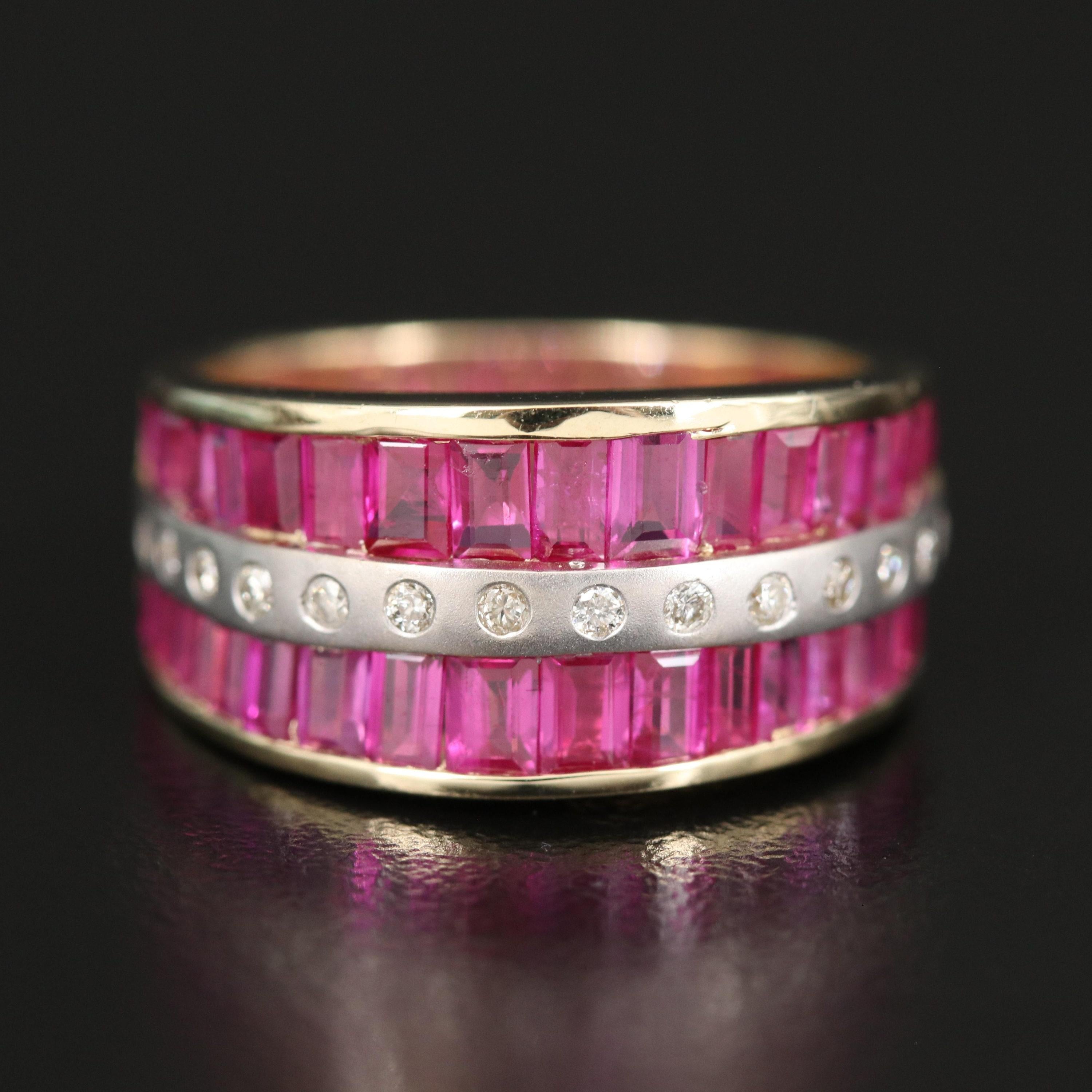 For Sale:  Minimalist Ruby Diamond Fashion Ring, Ruby Yellow Gold Band Promise Ring For Her 7