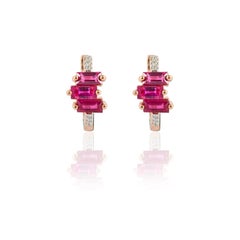 Orecchini minimalisti con diamante e rubino in oro rosa massiccio 18k, regalo per lei