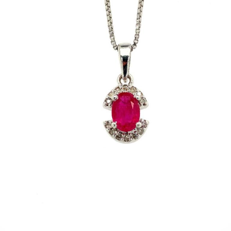 Oval Cut Minimalist Ruby Diamond Semi Halo Pendant Gift for Mom in Solid Silver Jewelry For Sale