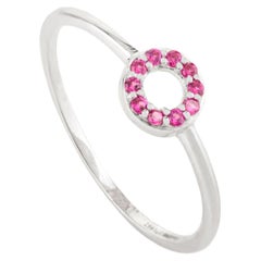 Bague minimaliste en or blanc massif 14k avec halo de rubis et cercle ouvert pour la vie de tous les jours