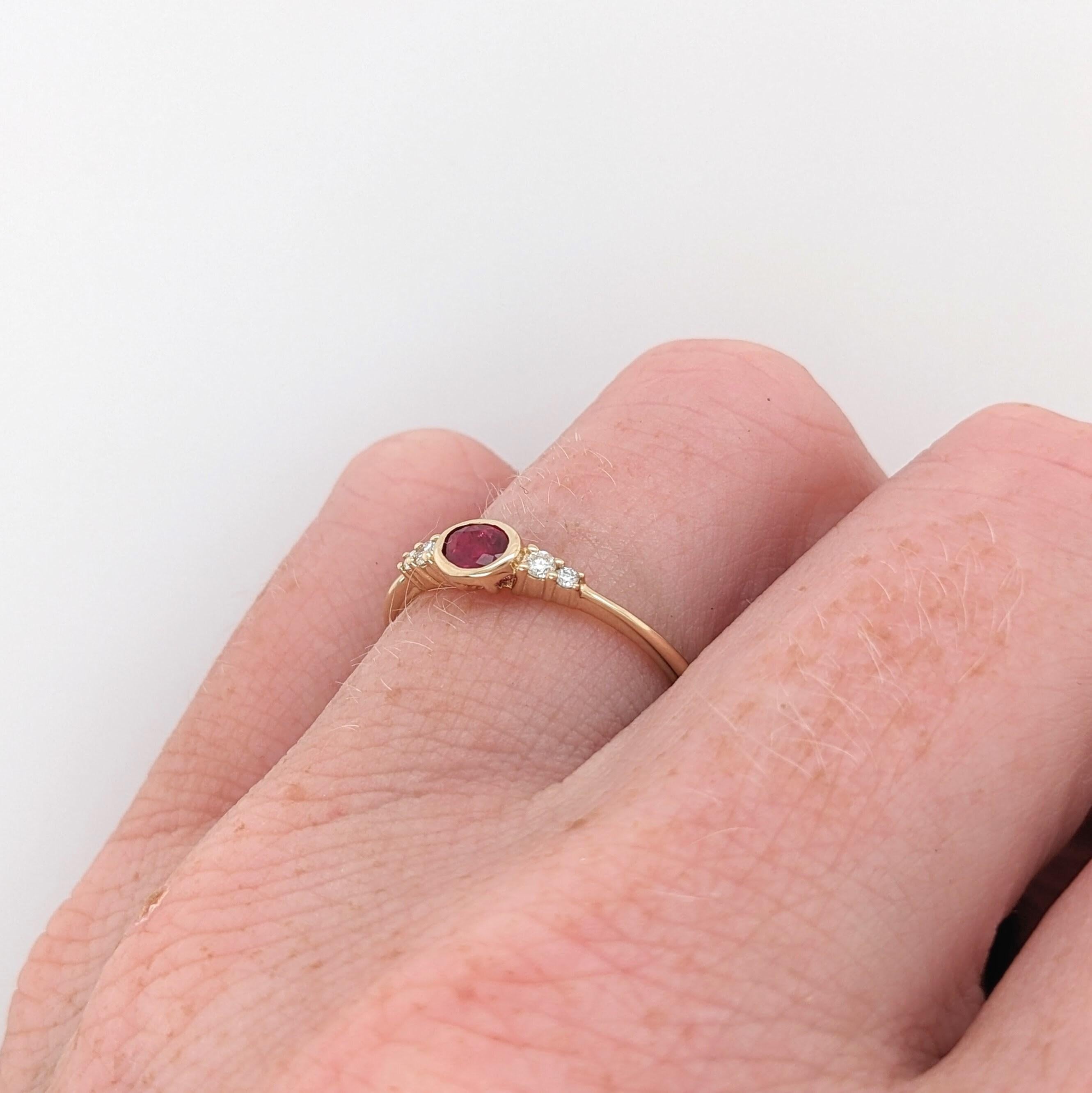 Minimalist Ruby Ring w Earth Mined Diamonds in Solid 14K Gold Oval 4.5x3.5mm For Sale 1